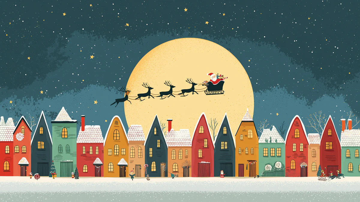 Christmas Village Night Mural Wallpaper — Whimsical Holiday Scene Mural Wallpaper - room preview 04