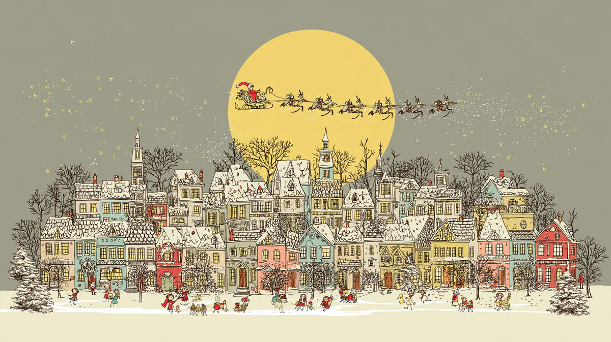 Christmas Town Sketch Mural Wallpaper — Whimsical Storybook Scene Mural Wallpaper - room preview 04