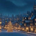 Old European Winter City Mural Wallpaper — Festive Architectural Mural Wallpaper - room preview 04