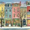 Snowy Row House Mural Wallpaper — Festive Folk Art Street Scene Mural Wallpaper - room preview 04