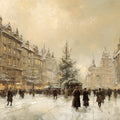 Snowy European Cityscape Mural Wallpaper — Vintage Oil Painting Style Mural Wallpaper - room preview 04