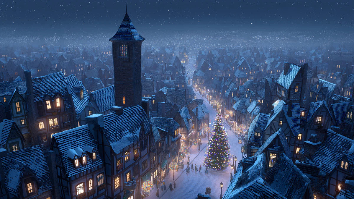 Winter Village Christmas Mural Wallpaper — Cinematic Cityscape Mural Wallpaper - room preview 04