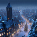 Winter Village Christmas Mural Wallpaper — Cinematic Cityscape Mural Wallpaper - room preview 04