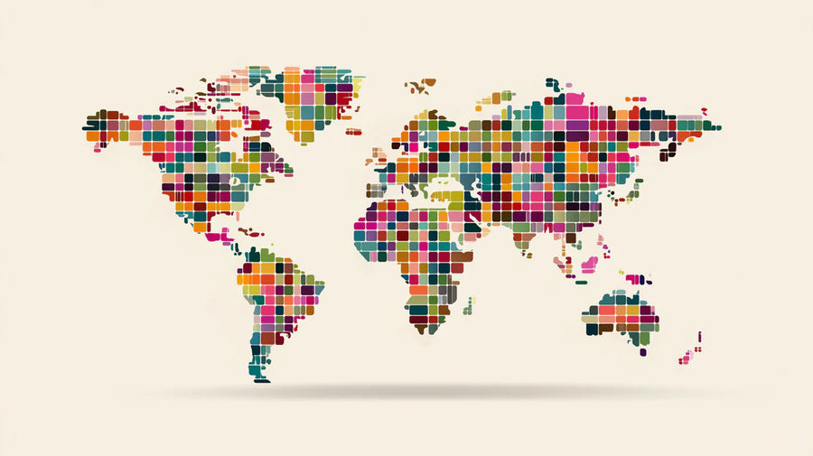 World Map Wallpaper Mural – Map Wall Mural – Pixel World Map — Colorful Geometric Grid Decor printable artwork