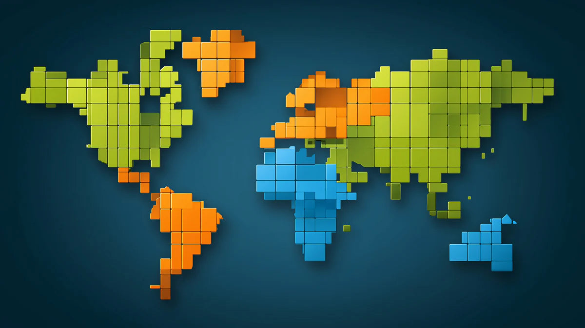 Pixelated World Map Mural Wallpaper — Modern Geometric Relief Mural Wallpaper - room preview 04