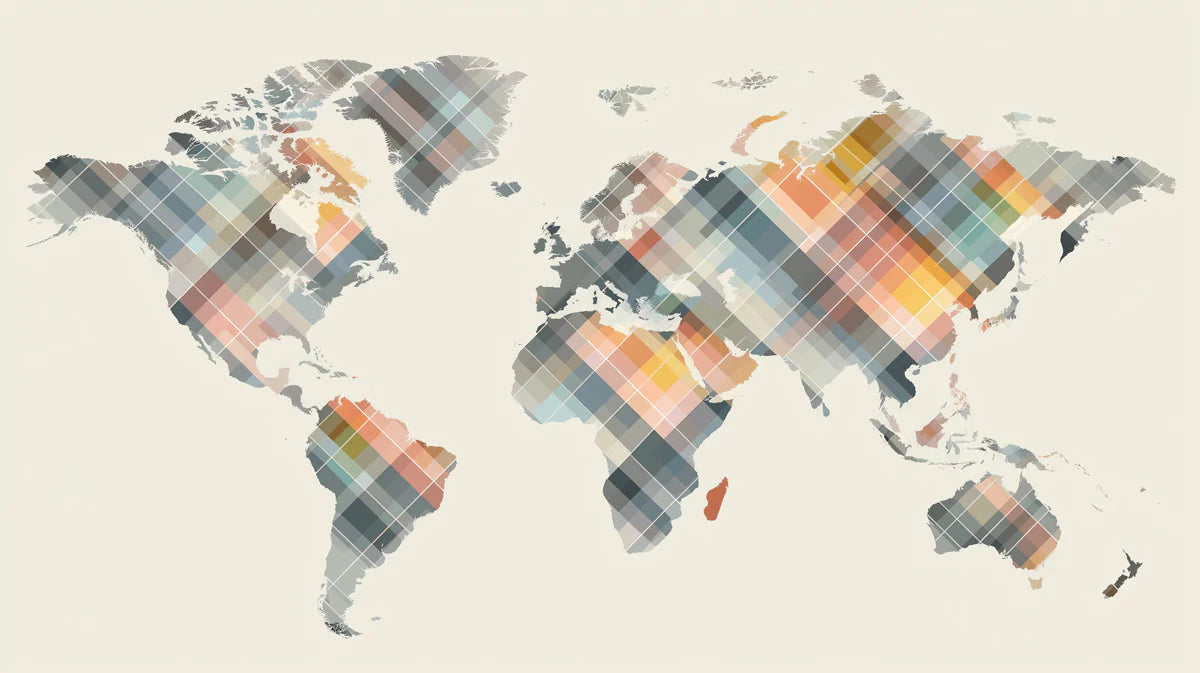 Pixel Plaid World Map Mural Wallpaper — Geometric Cartography Mural Wallpaper - room preview 04