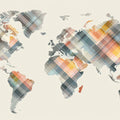 Pixel Plaid World Map Mural Wallpaper — Geometric Cartography Mural Wallpaper - room preview 04