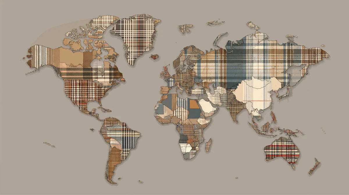 Plaid Patchwork World Map Mural Wallpaper — Earthy Rustic Decor Mural Wallpaper - room preview 04