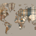 Plaid Patchwork World Map Mural Wallpaper — Earthy Rustic Decor Mural Wallpaper - room preview 04