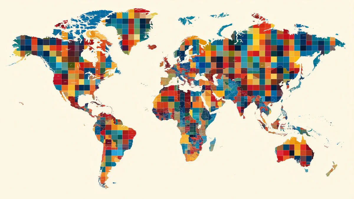 Patchwork World Map Mural Wallpaper — Geometric Global Art Mural Wallpaper - room preview 04