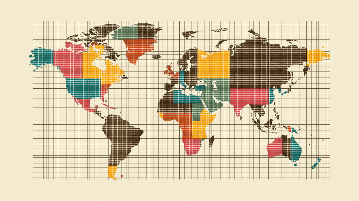 Mid-Century Grid World Map Mural Wallpaper — Retro Graphic Design Mural Wallpaper - room preview 04
