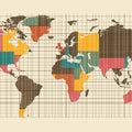 Mid-Century Grid World Map Mural Wallpaper — Retro Graphic Design Mural Wallpaper - room preview 04