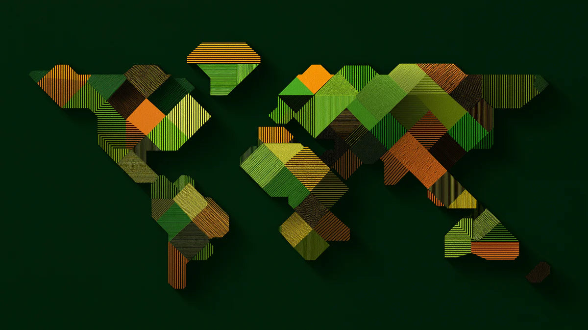 Abstract Geometric World Map Mural Wallpaper — Deep Green Tones Mural Wallpaper - room preview 04
