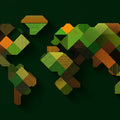 Abstract Geometric World Map Mural Wallpaper — Deep Green Tones Mural Wallpaper - room preview 04