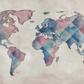 Watercolor Argyle World Map Mural — Soft Geometric Cartography Mural Wallpaper - room preview 04