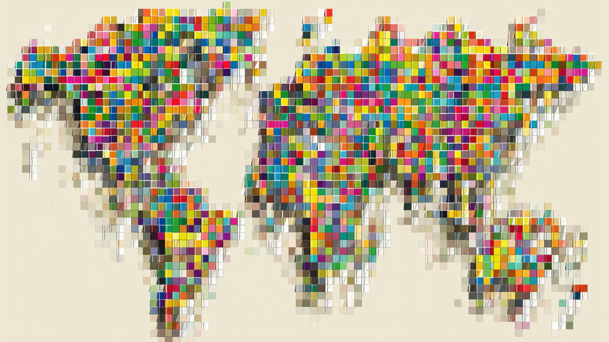 Pixel Map Mural Wallpaper — Vibrant Global Grid Pattern Mural Wallpaper - room preview 04