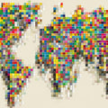 Pixel Map Mural Wallpaper — Vibrant Global Grid Pattern Mural Wallpaper - room preview 04