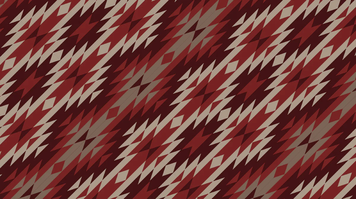 Diagonal Ikat Geometric Mural Wallpaper — Rich Crimson Textile Print Mural Wallpaper - room preview 04