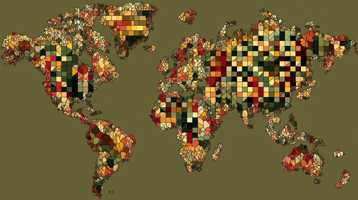 Floral Mosaic World Map Mural Wallpaper — Earthy Abstract Art Mural Wallpaper - room preview 04