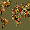 Floral Mosaic World Map Mural Wallpaper — Earthy Abstract Art Mural Wallpaper - room preview 04