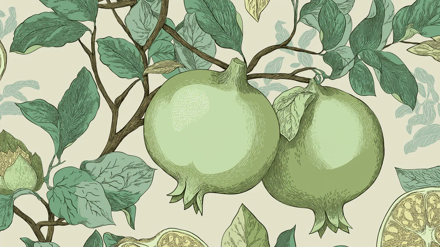 Nature Wallpaper Mural – Natural Wall Mural – Pomegranate Orchard — Vintage Botanical Illustration printable artwork