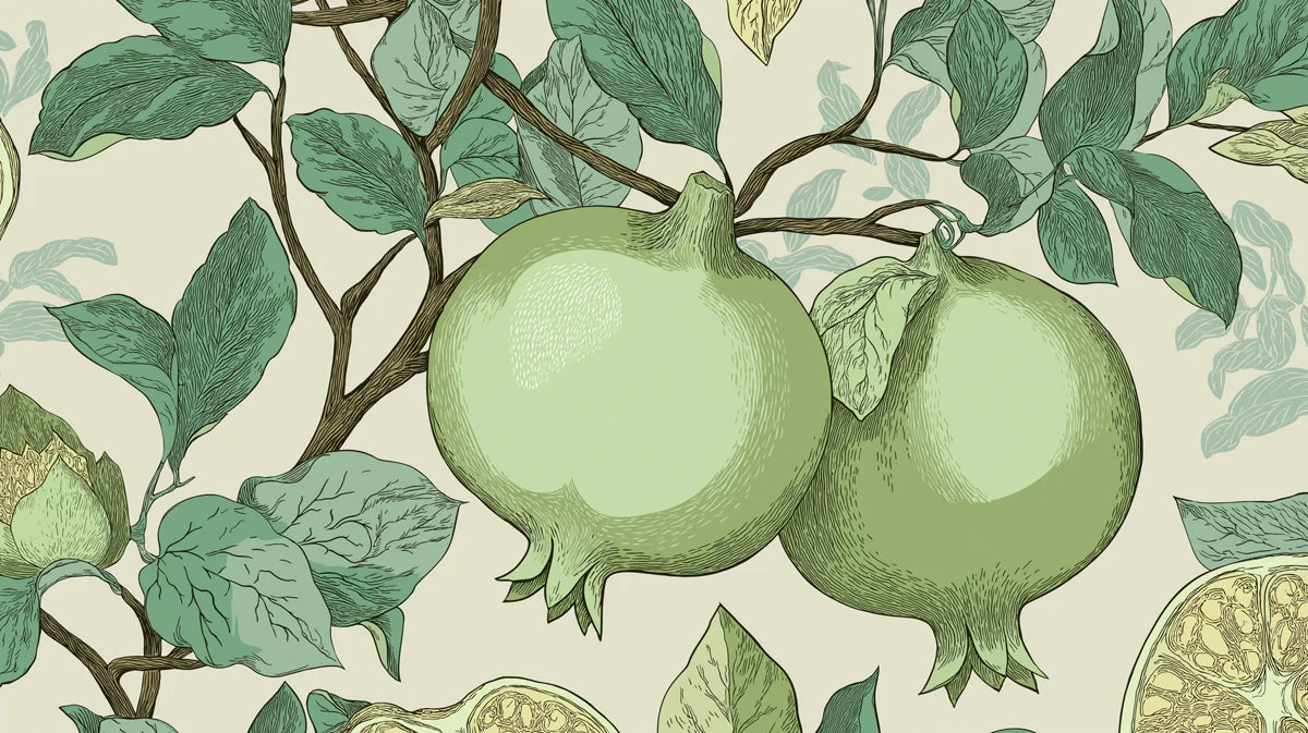 Pomegranate Orchard Mural Wallpaper — Vintage Botanical Illustration Mural Wallpaper - room preview 04