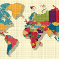 Graphic World Map Mural Wallpaper — Multi-Color Grid Design Mural Wallpaper - room preview 04