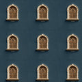 Arched Window Grid Mural Wallpaper — Architectural Navy Blue Decor Mural Wallpaper - room preview 04