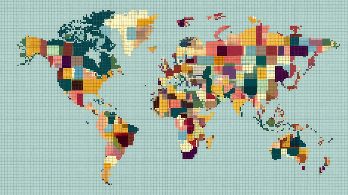 Pixelated World Map Mural Wallpaper — Modern Retro Art Mural Wallpaper - room preview 04