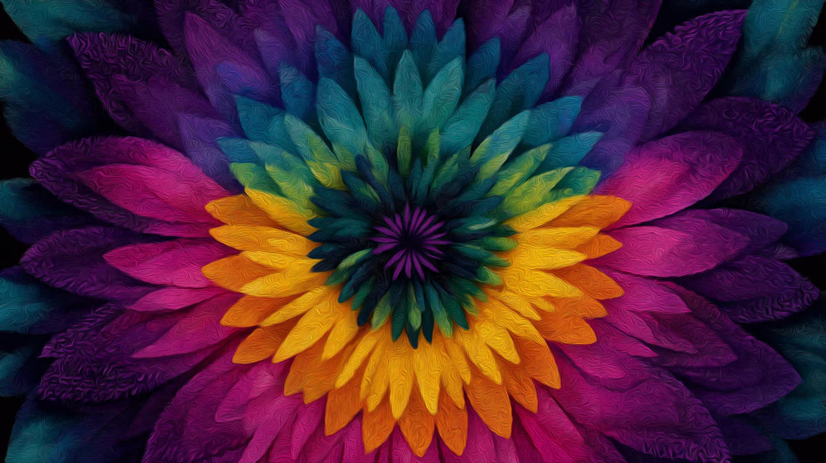 Psychedelic Floral Close-up Mural Wallpaper High Texture, Neon Rainbow, Abstract Mandala Art Mural Wallpaper - room preview 04