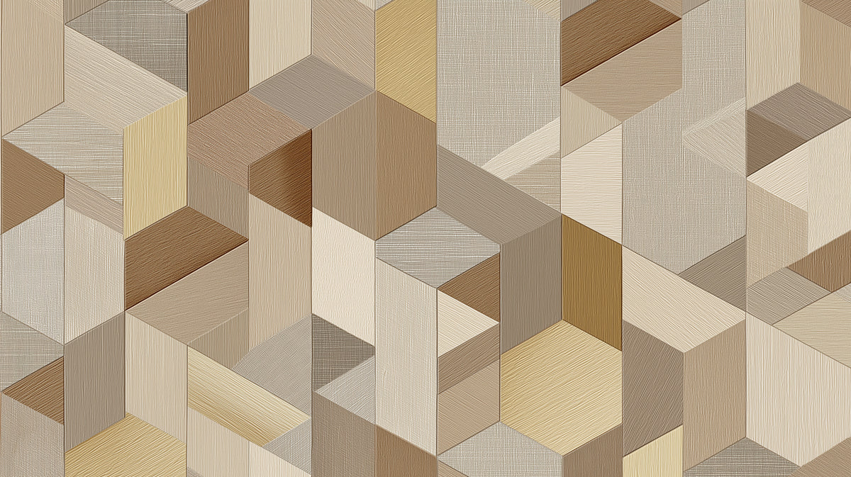 Geometric Woodgrain Cubes Mural Wallpaper — Textured Modern 3D Mural Wallpaper - room preview 04