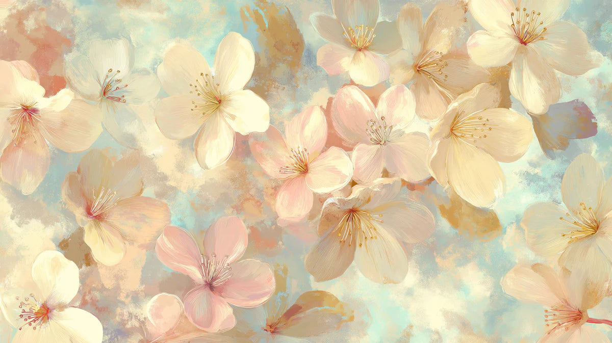Watercolor Spring Blossom Mural Wallpaper — Soft Pastel Floral Mural Wallpaper - room preview 04