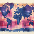 Watercolor World Map Mural Wallpaper — Abstract Navy and Magenta Mural Wallpaper - room preview 04