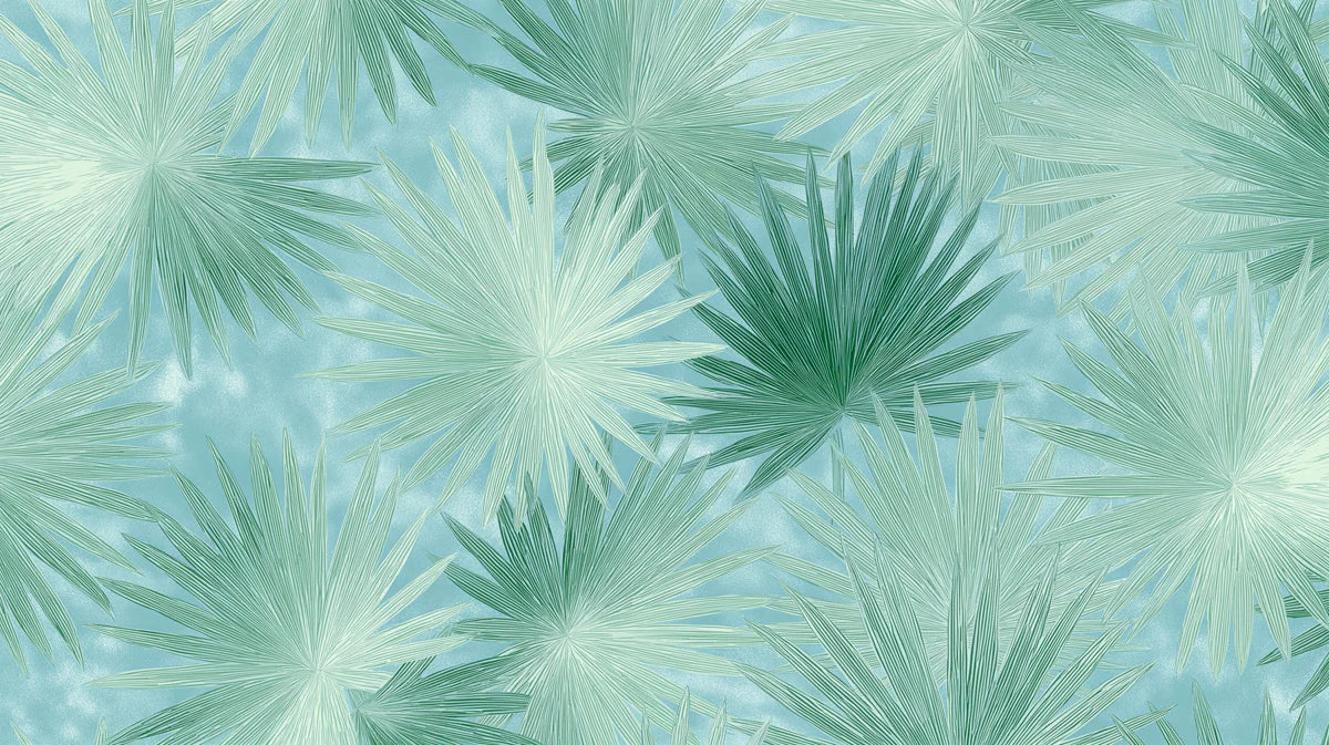 Stylized Palm Leaf Mural Wallpaper — Cool Mint and Aqua Botany Mural Wallpaper - room preview 04