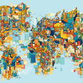 Abstract Global City Map Mural Wallpaper — Vibrant Urban Collage Mural Wallpaper - room preview 04
