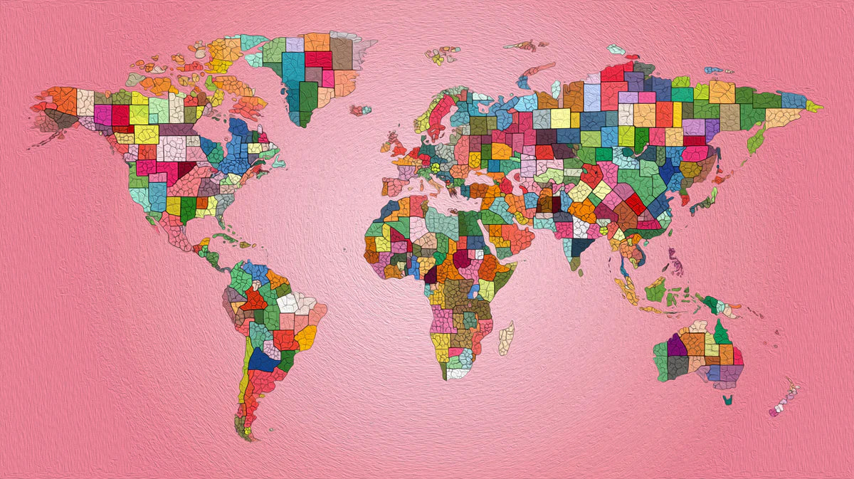 Abstract Global Map Mural Wallpaper — Multi-Colored Geo Print Mural Wallpaper - room preview 04