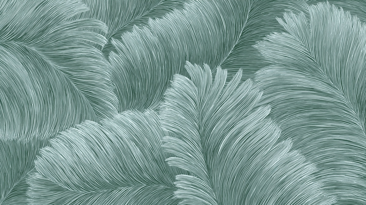 Feathered Swirl Mural Wallpaper — Teal Organic Line Art Mural Wallpaper - room preview 04