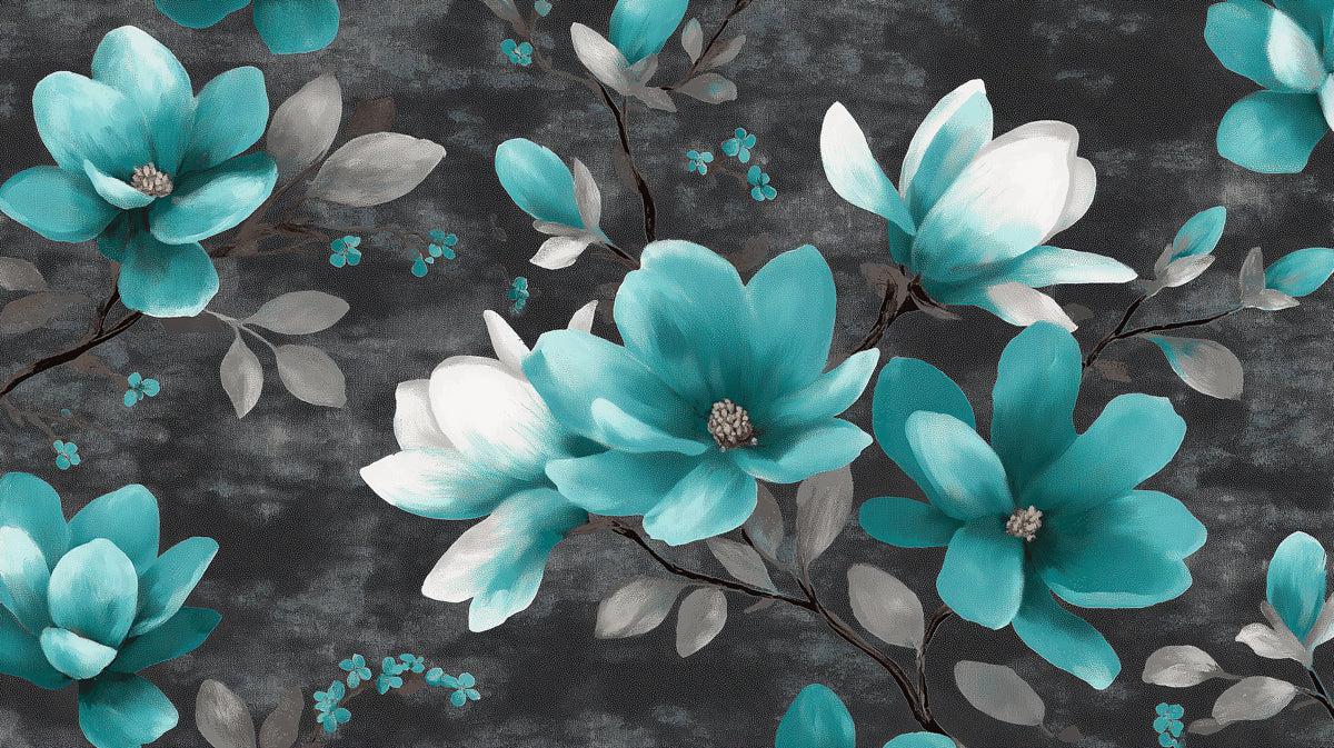Teal Magnolia Floral Mural Wallpaper — Moody Botanical Art Mural Wallpaper - room preview 04