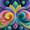 Symmetrical Abstract Floral Mural Wallpaper — Colorful Fluid Swirls Mural Wallpaper - room preview 04