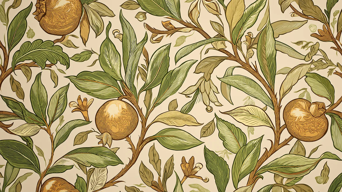 Vintage Pomegranate Etching Mural Wallpaper — Botanical Art Mural Wallpaper - room preview 04
