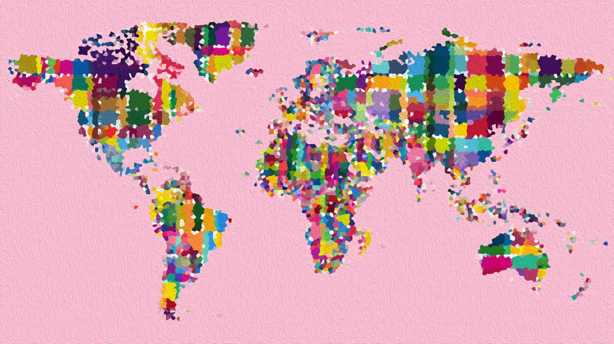 Pointillist World Map Mural Wallpaper — Colorful Artistic Texture Mural Wallpaper - room preview 04