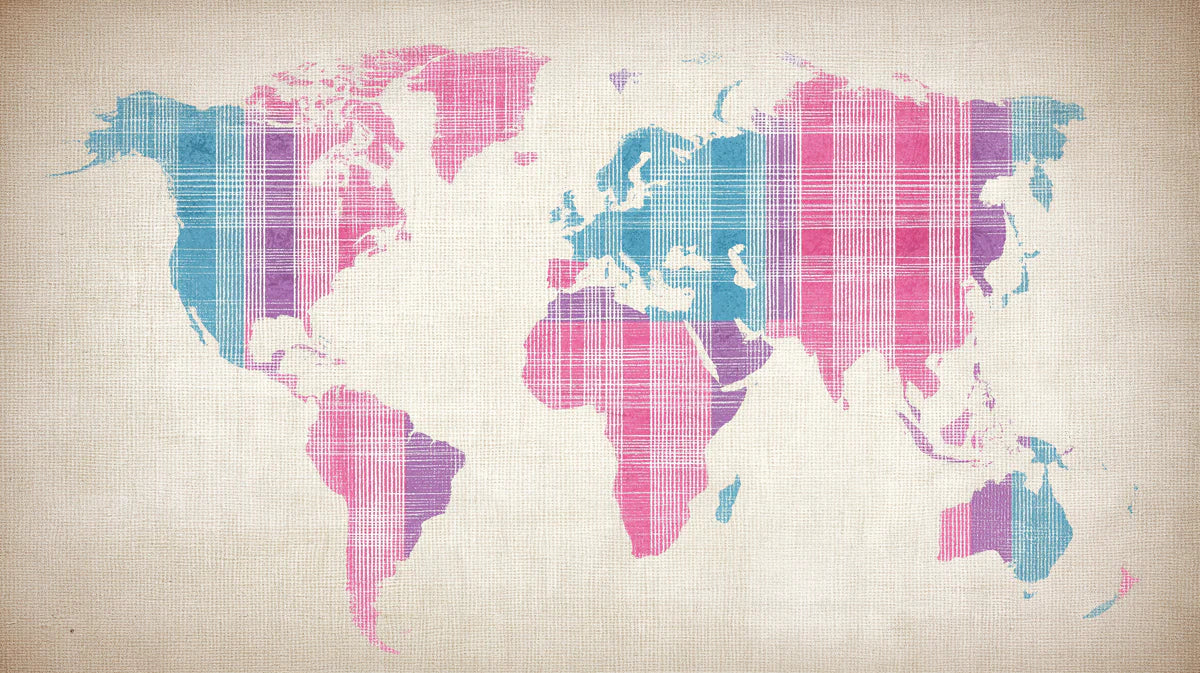 Plaid World Map Mural Wallpaper — Soft Pastel Geographic Art Mural Wallpaper - room preview 04