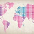 Plaid World Map Mural Wallpaper — Soft Pastel Geographic Art Mural Wallpaper - room preview 04