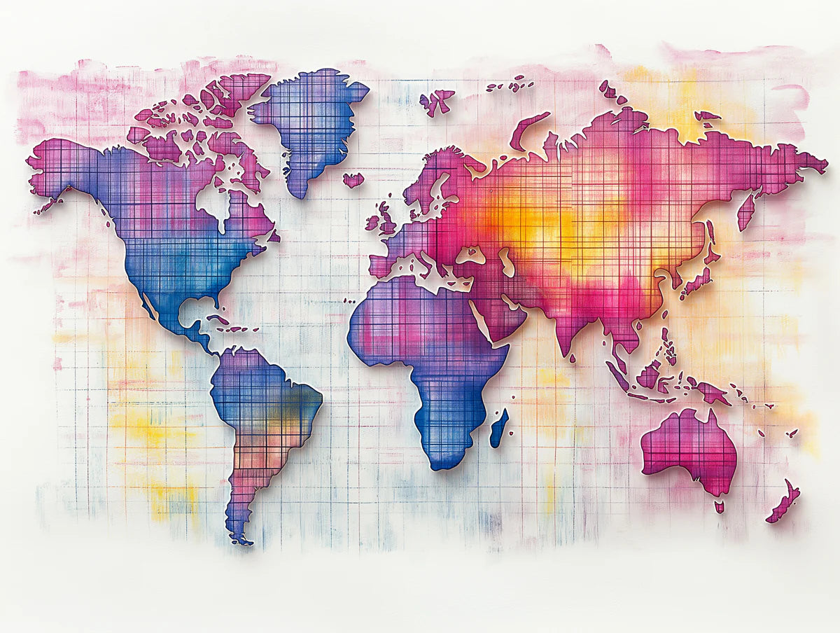 Neon Grid World Map Mural Wallpaper — Abstract Global Graphic Mural Wallpaper - room preview 04