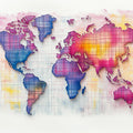 Neon Grid World Map Mural Wallpaper — Abstract Global Graphic Mural Wallpaper - room preview 04