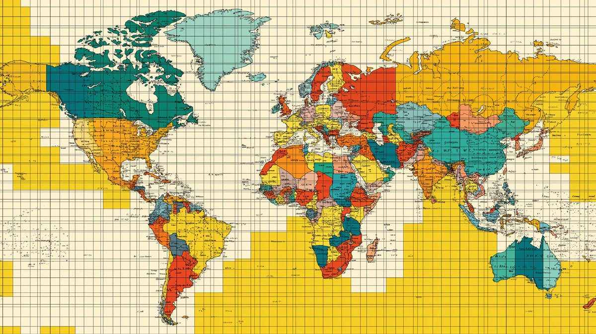 Vintage Political World Map Mural Wallpaper — Retro Mid-Century Grid Mural Wallpaper - room preview 04