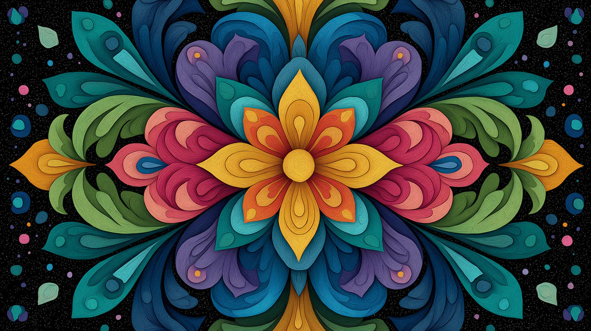 Symmetrical Floral Abstract Mural Wallpaper — Modern Rainbow Motif Mural Wallpaper - room preview 04