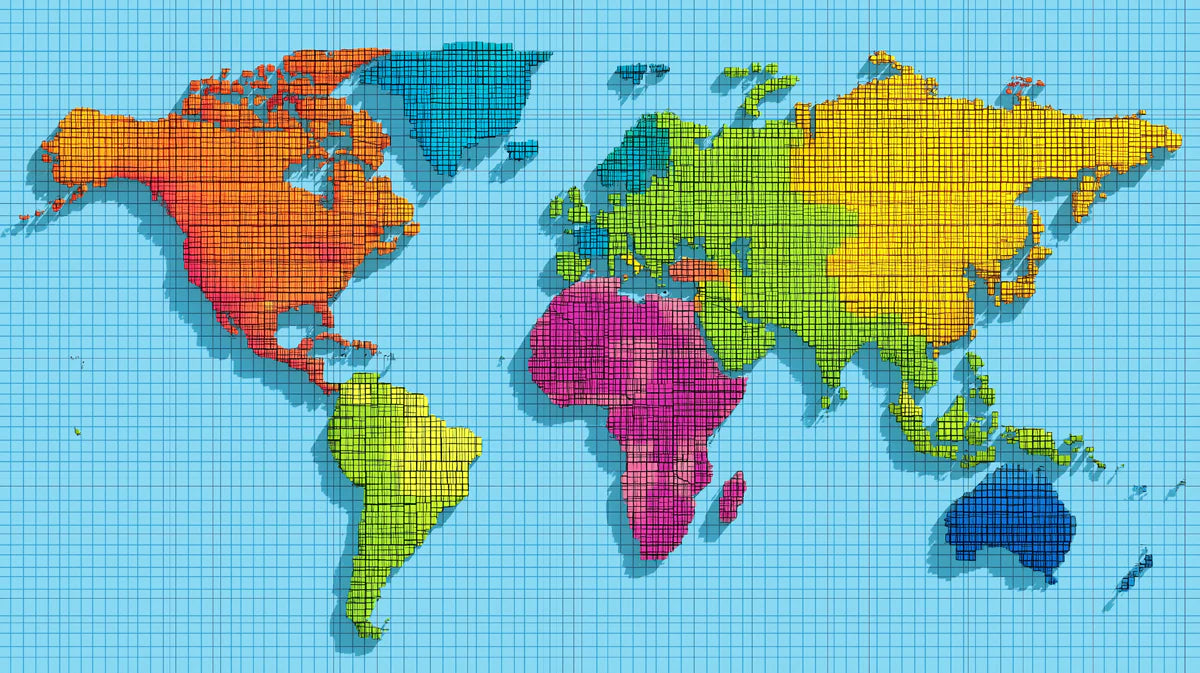 Pixelated World Map Mural Wallpaper — Vibrant Geo-Relief Design Mural Wallpaper - room preview 04
