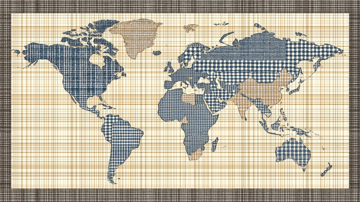 Textured World Map Mural Wallpaper — Navy and Tan Plaid Mural Wallpaper - room preview 04