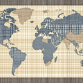 Textured World Map Mural Wallpaper — Navy and Tan Plaid Mural Wallpaper - room preview 04